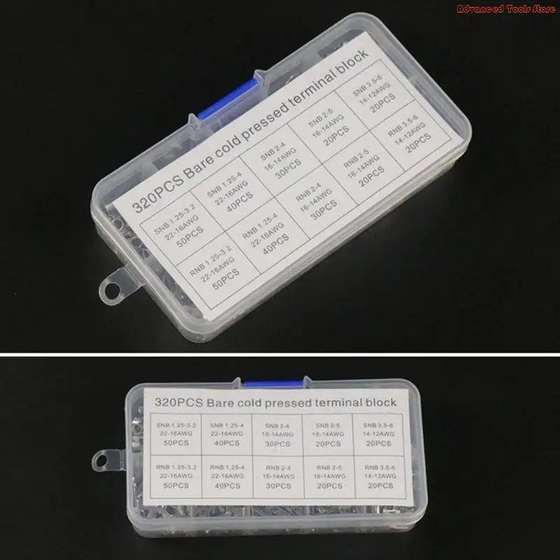 320pcs Crimp Connector Non-Insulated Ring Terminal & Fork Connector W91B