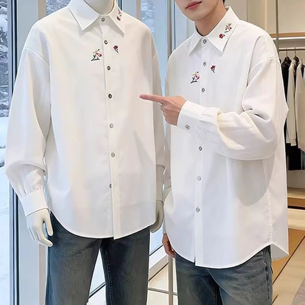 

2026 Summer New Men's Embroidered Long-Sleeve Shirt American Retro Fashion Trendy High Street Loose Casual Breathable Men's Top