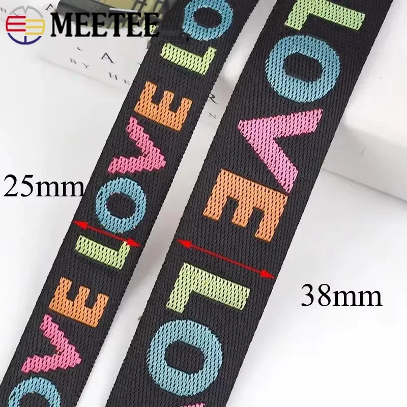 5/10Yards 25/38mm Meetee Nylon Jacquard Webbing for Sewing Garment Belt Ribbon Band Bag Strap LOVE Decor Tape DIY Accessories