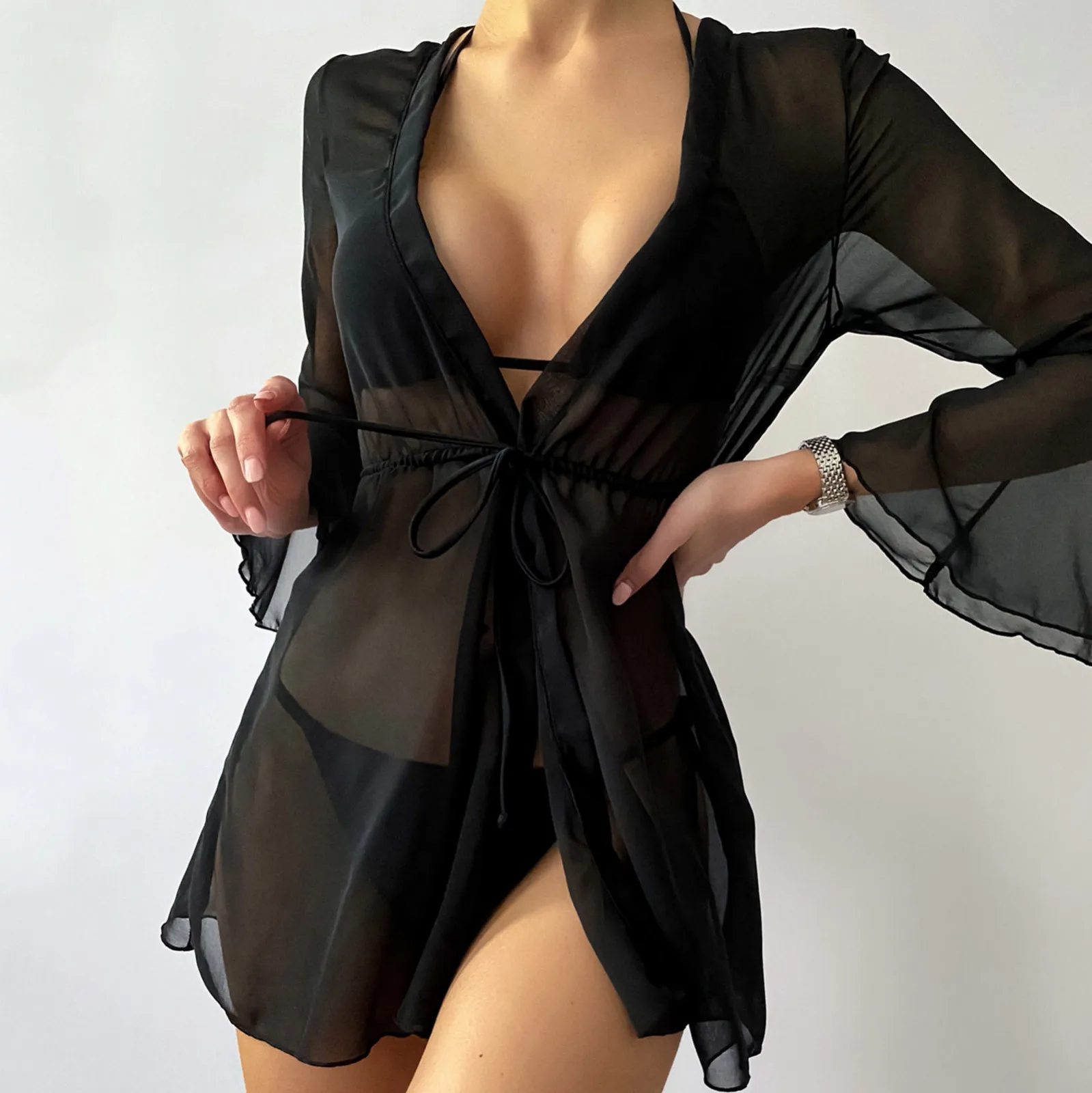 2024 Mesh Beach Cover Up Dress Tunic Pareos Bikinis Cover Ups Swim Cover Up Robe Women Short Sarongs Beachwear Bikini Cover-ups