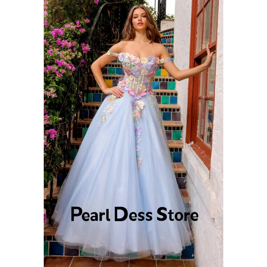 

Sweetheart Embroidered Flower Tulle Evening Dress Blue Ball Dress Formal Wedding Occasion Dress Tank Top De Noche2024