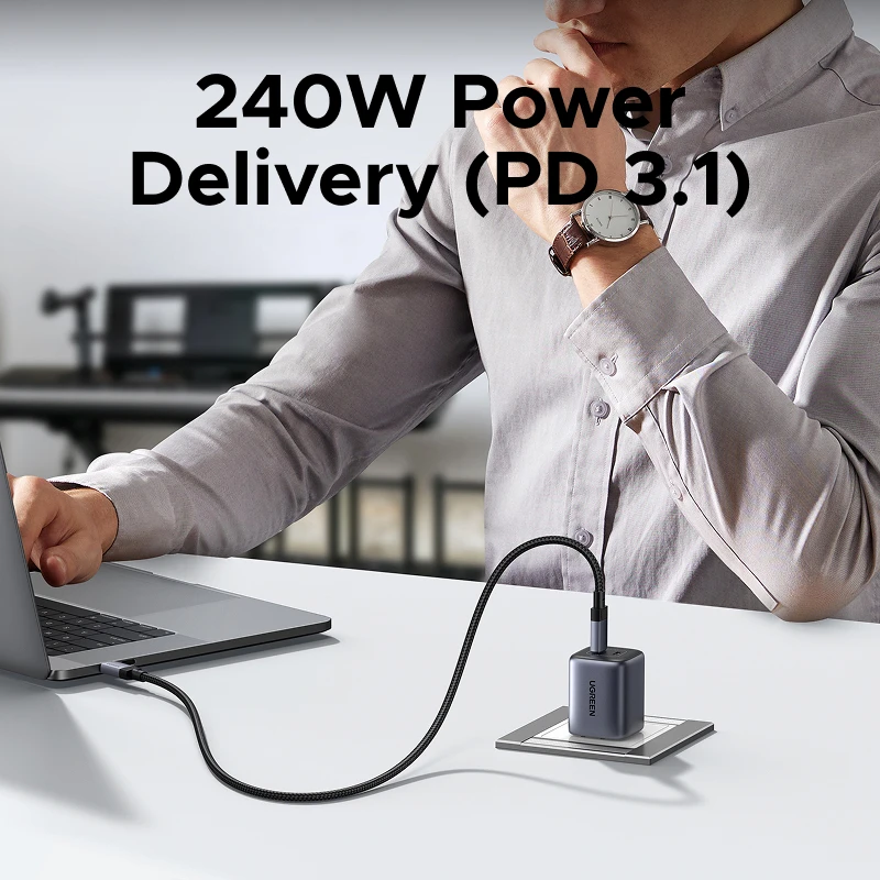 UGREEN USB4 Gen3 240W & USB3.1 Gen2 كابل شحن سريع 1 متر، نايلون مضفر بغلاف من الألومنيوم، PD3.1 لجهاز MacBook Pro iPad #3