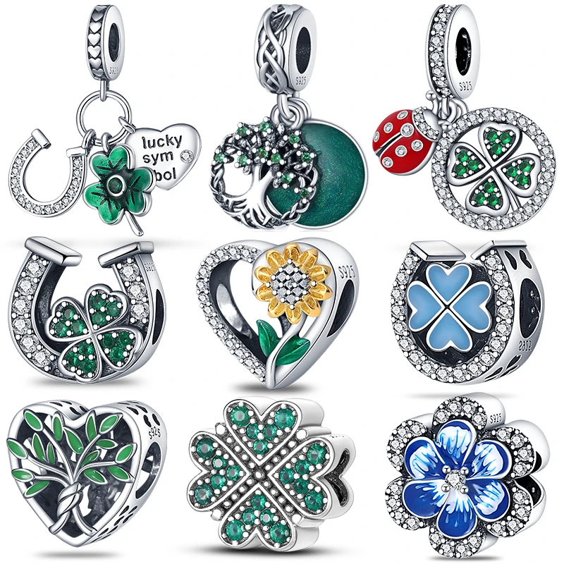 Original 925 Sterling Silver Clover Charm Fit Original 925 3mm Pan Bracelet DIY Beads For Women Jewelry