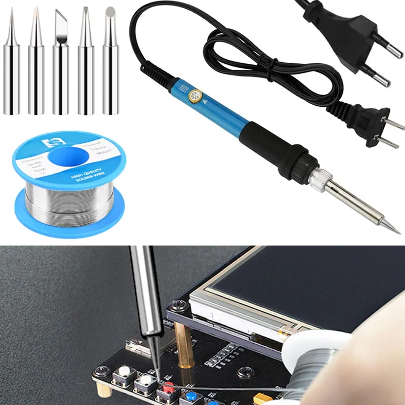 

Adjustable Temperature Electric Soldering Iron 220V 110V 60W Welding Solder Rework Station Blue Heat Pencil Tips Repair Tools