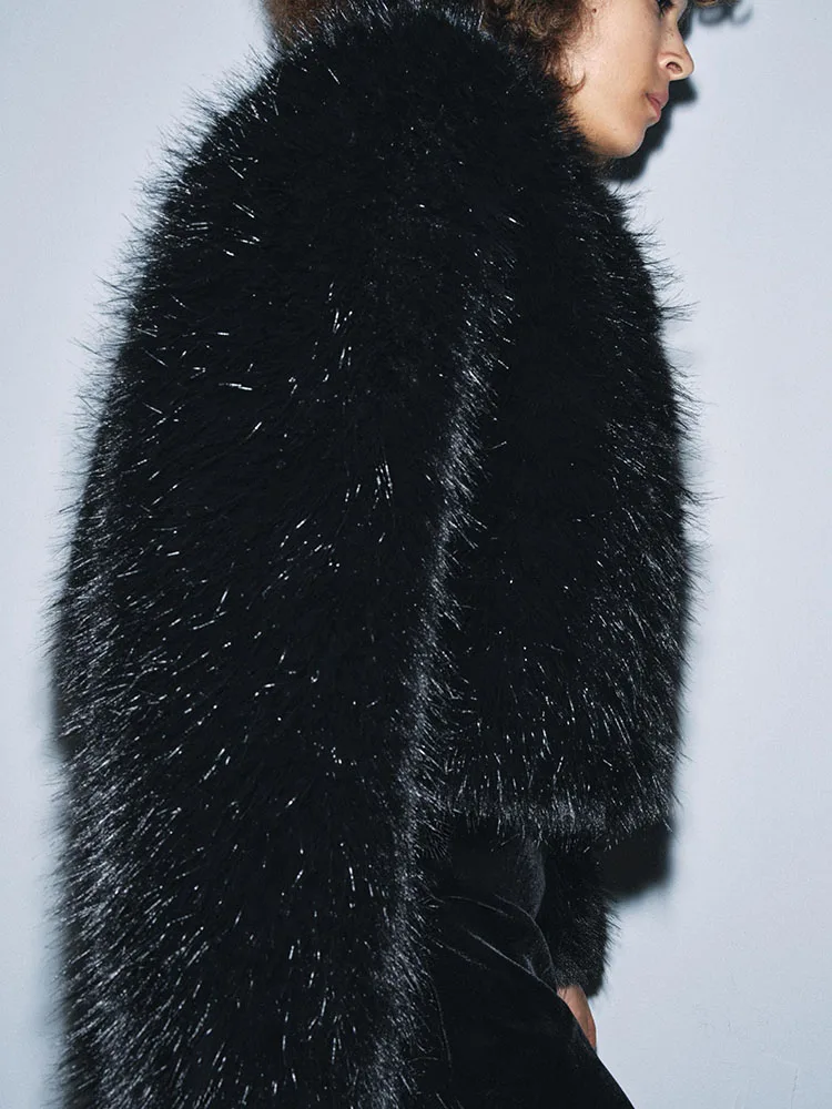 

Модная универсальная куртка с эффектом искусственного меха, новинка, женская верхняя одежда с длинными рукавами, зима 2025