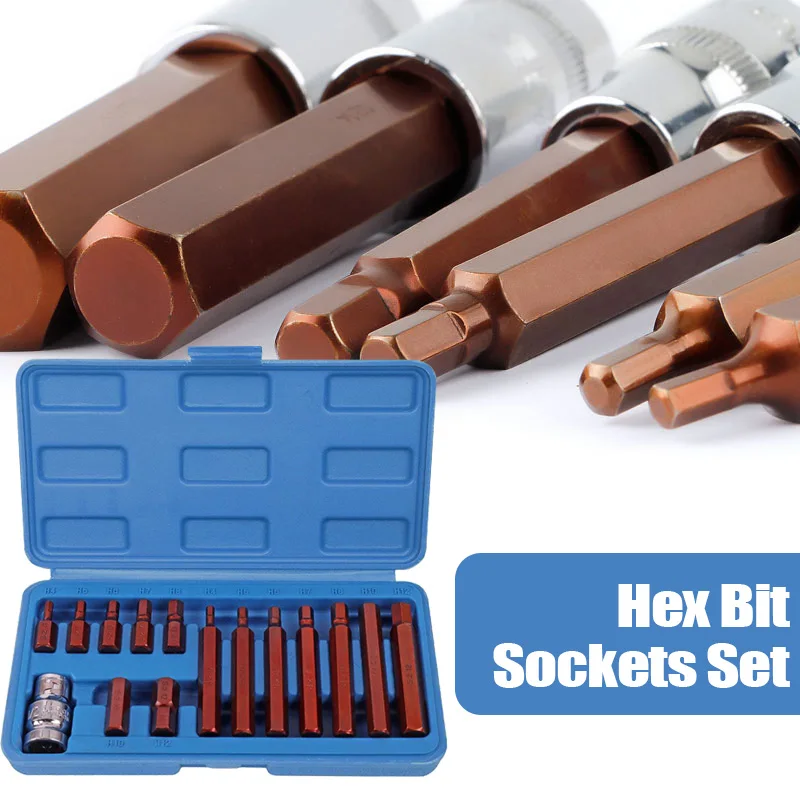 H4 H5 H6 H7 H8 H10 H12  Metric Screwdriver Bit Sockets 15 PC 1/2‘ Drive Hex Bit Sockets Hand Tool Socket Joint Hexagonal