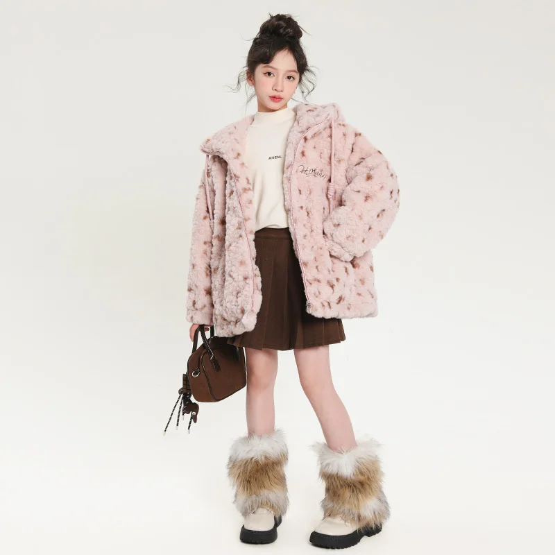 2025 جديد الشتاء الأطفال الأرنب الفراء الطباعة والصباغة معطف سميك الفتيات القطن معطف مقنع الخريف الأولاد ملابس قطنية #4