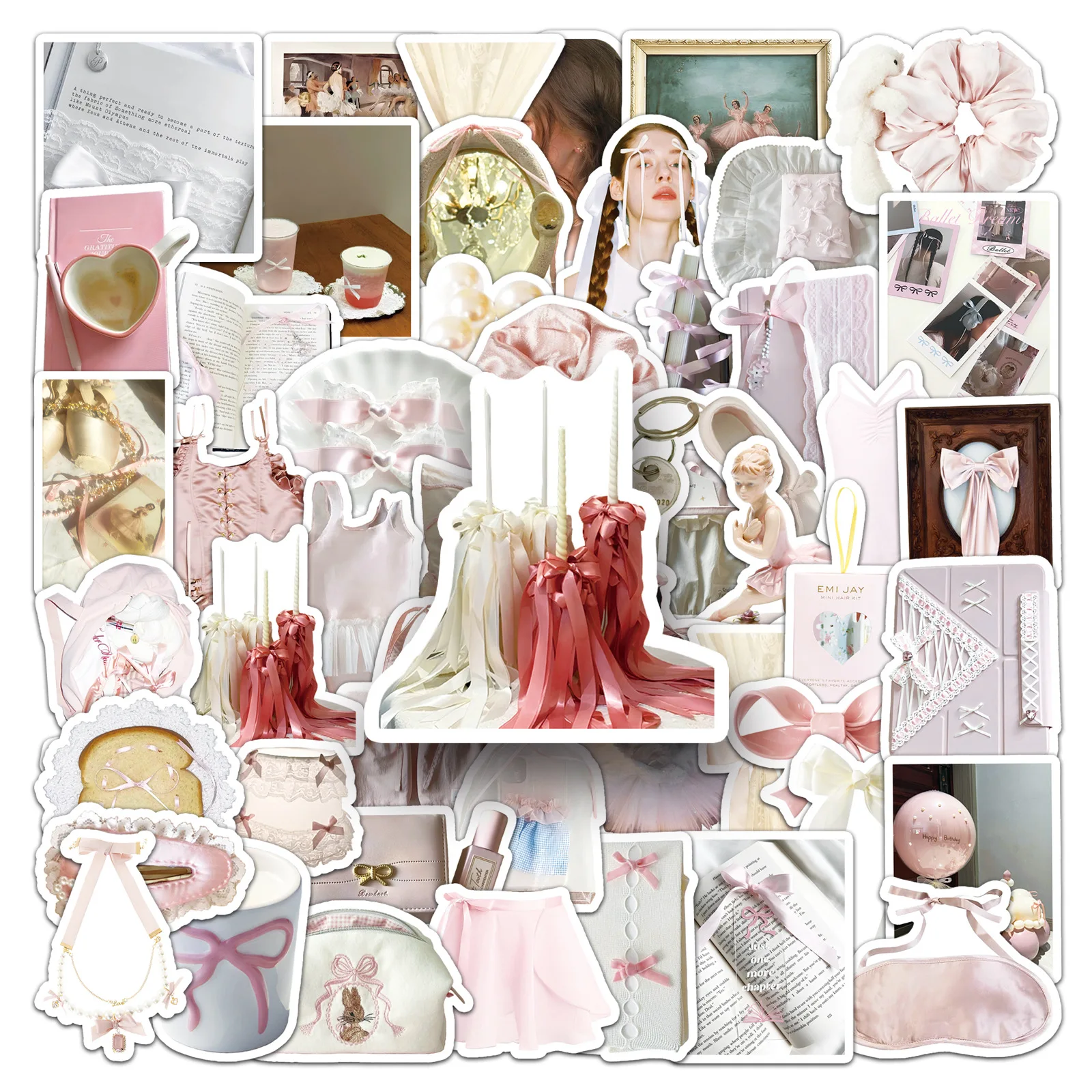 50PCS Ballet Doodle Stickers Cute Vintage Sweet Decals For Phone Cases Planner Journals Laptops Wall DIY Decor
