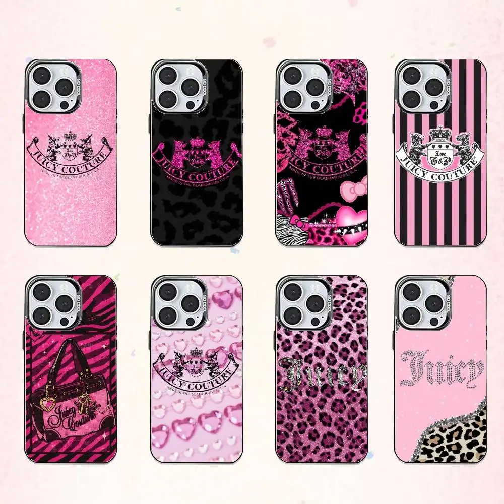 

J-Juicy couture leopard Phone Case For iPhone17,16,15,14,13,12,11 Plus,Pro Max Colored Silver Plated Inside Cover