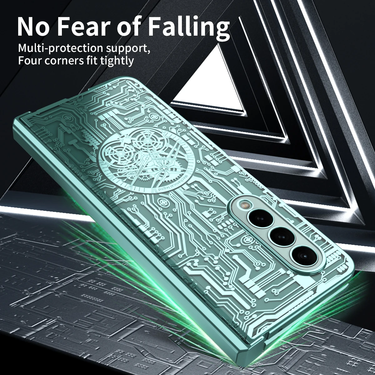 Mechanical Pictorial Plating Clear Case For Samsung Galaxy Z Fold 5 4 3 Full Protector Cover Shockproof Transparent Hinge Cases