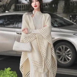 Lazy Style Large Size Knitted Shawl Women's Fashion Trend Solid Color High-end Tassel Cape Autumn Winter Cardigan Sweater Jaclet