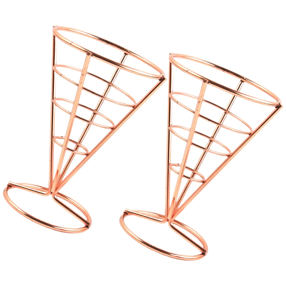 

2 Pcs Cone Snack Holder Cones Flavored French Fries Cups Clear Display Stand Basket Iron Wire