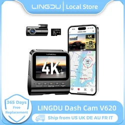 LINGDU Dash Cam V620 Front and Rear Car Camera 4K+1080P 60FPS Car DVR GPS WI-FI ADAS Voice Control Parking Mode Support Rear Cam