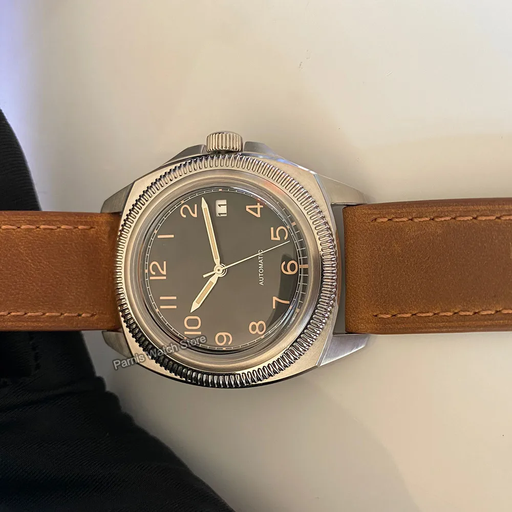 Parnis nuovo arrivo 41mm Giappone NH35 orologio meccanico automatico da uomo cinturino in pelle