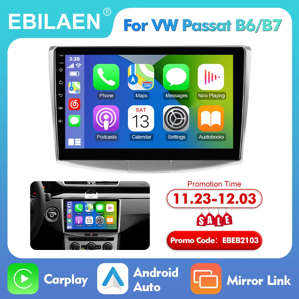 EBILAEN Android 13.0 Car Radio Multimedia Player For VW Volkswagen Passat B7 B6 CC 1Din  Autoradio GPS Navigation Camera Carplay