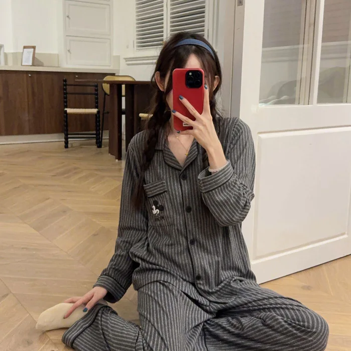 

Ночная рубашка с Микки Маусом, женская милая пижама «Hello Kitty», весенне-осенняя удобная милая повседневная домашняя одежда с петлей, одежда для сна