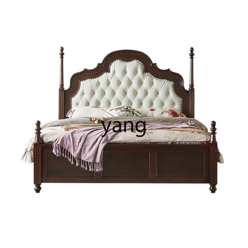 L'm'm retro bed solid wood leather soft against high box 1m 8 double bed