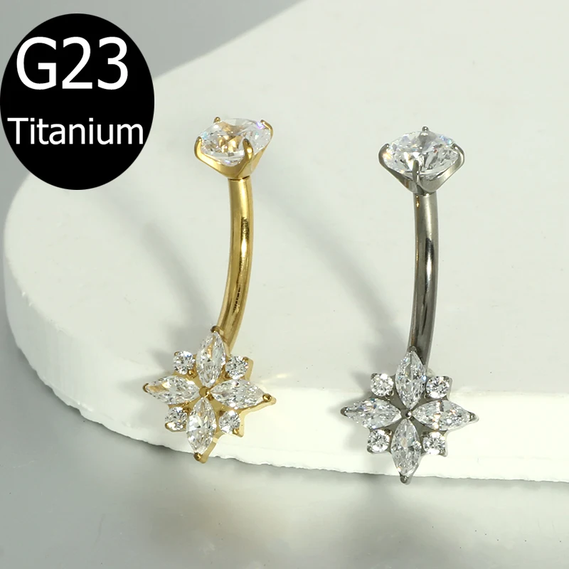 14G G23 Titanium Belly Button Ring with Zircon
