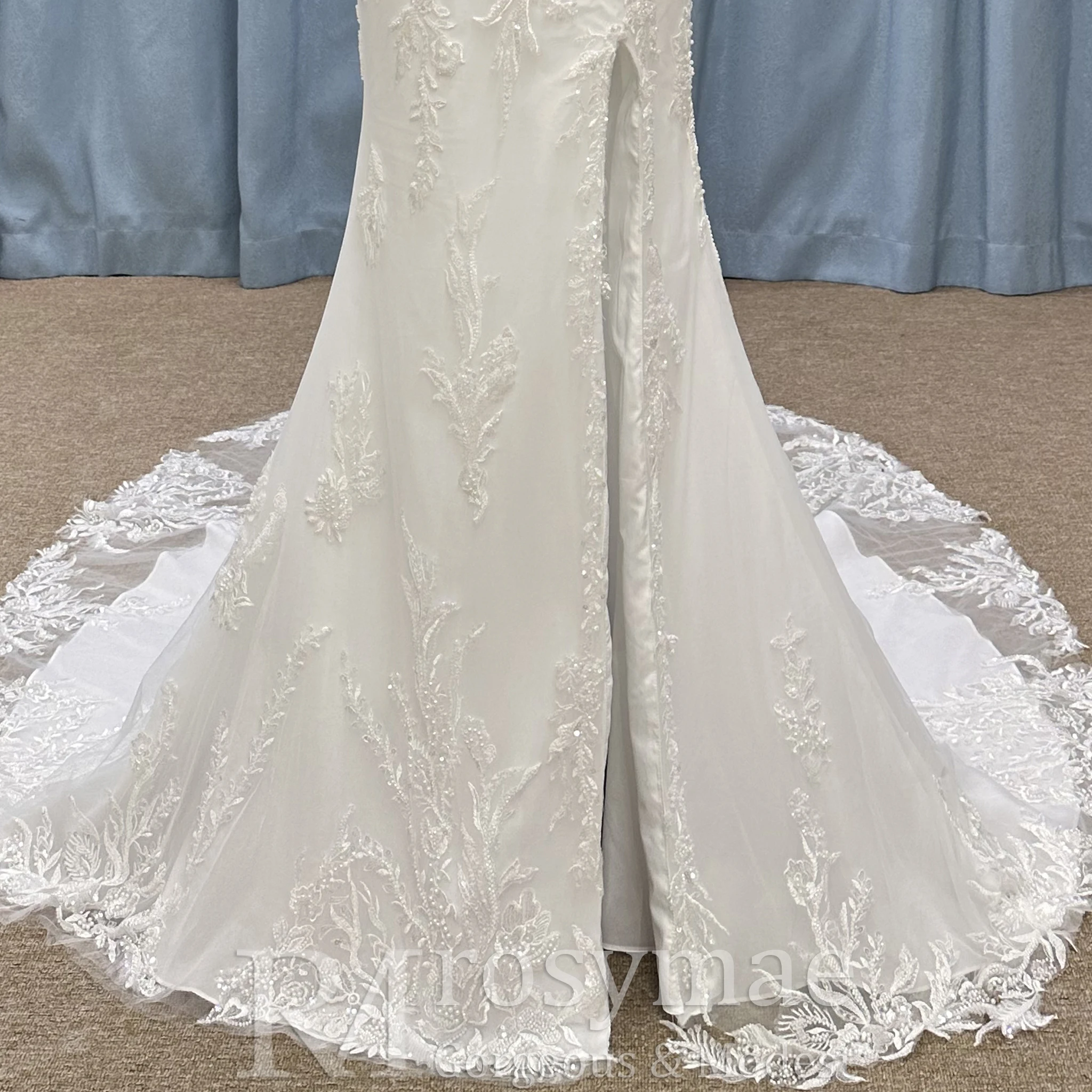 فستان زفاف حورية البحر من Rosymae للنساء مزين بالزهور، فستان رومانسي مثير مع فتحة للعرائس، فساتين عرس