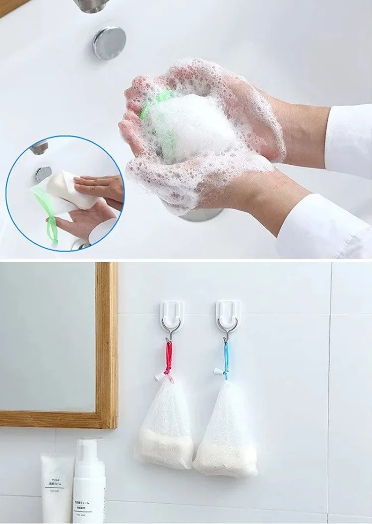 Seifenschaumnetztasche zum Aufhängen, Netzhandschuh für Dusche, Badezimmer, Gesichts- und Körperreinigung, Blasenmacher für effektive Reinigung – Detail 6