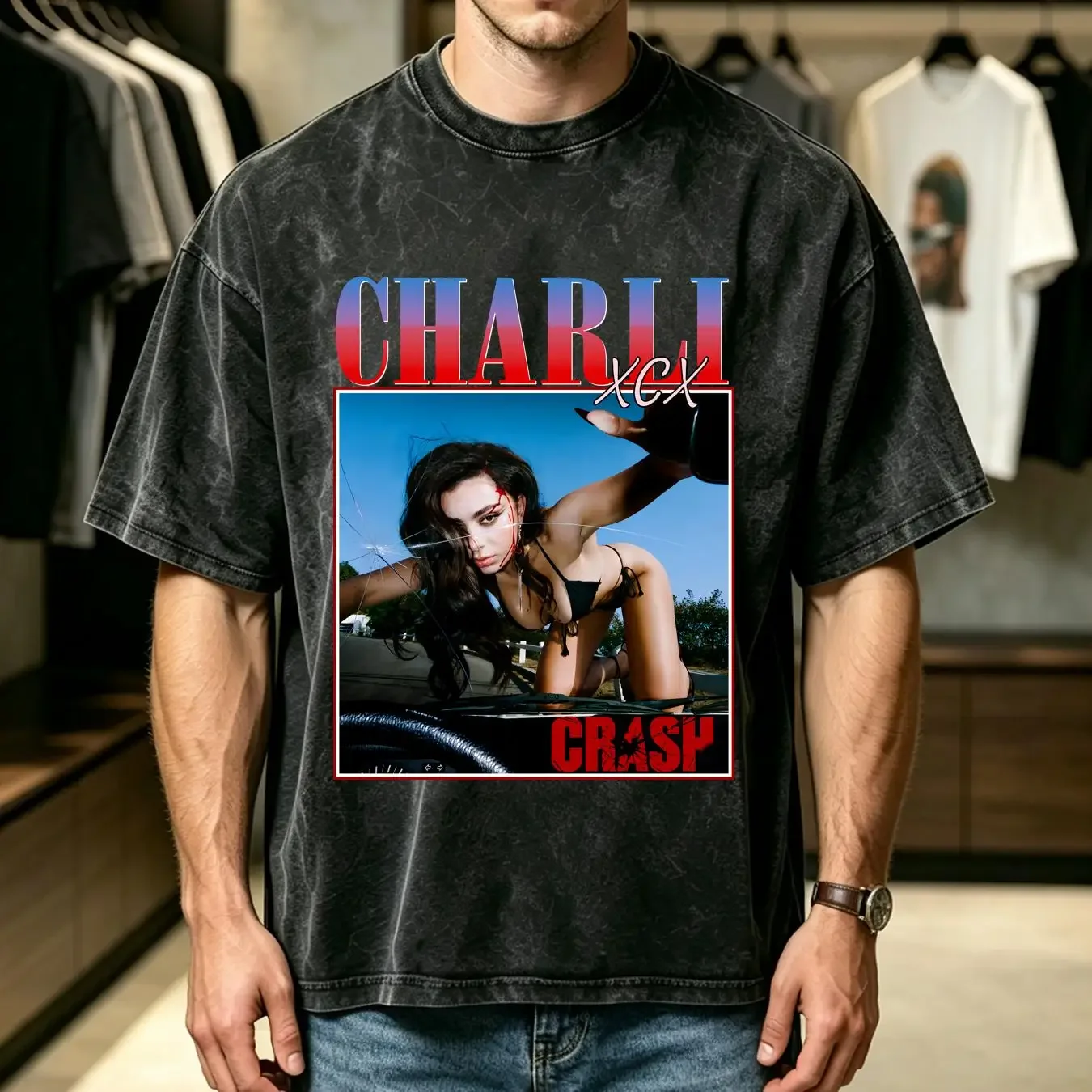 washed T Shirt Charli Xcx Crash Tour Classic Style besT long or short sleeves vintage Washed Casual Top For Everyday Wear