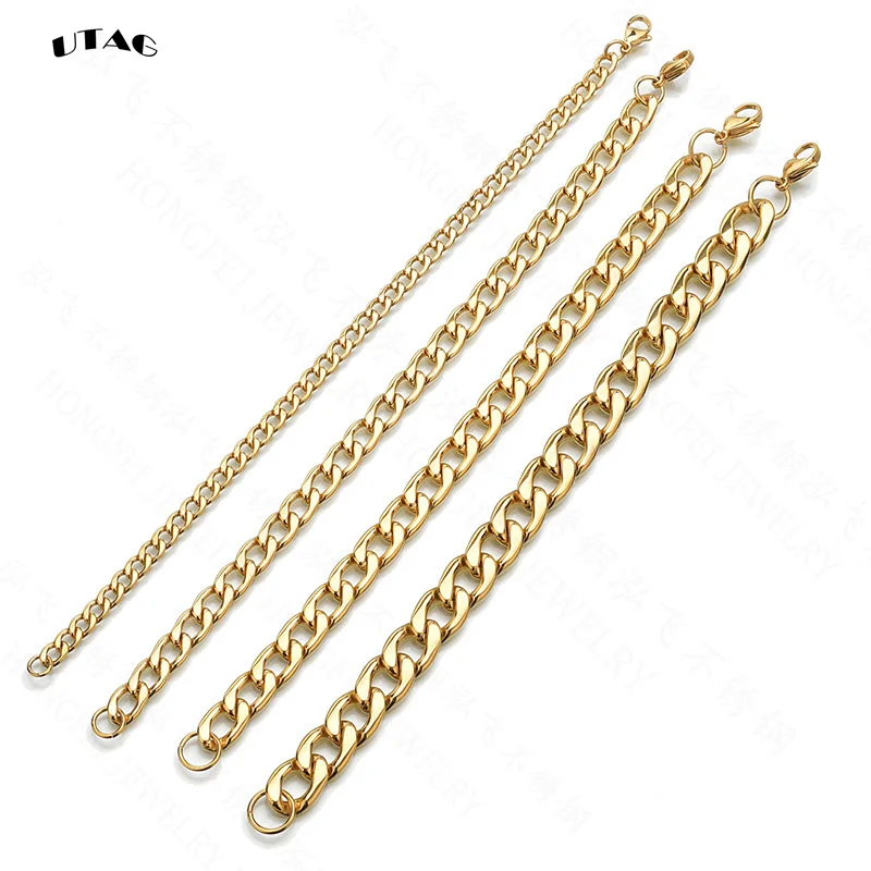 UTAG 3-7mm Simple Stainless Steel Men Curb Cuban Chain Fashion Women Bracelet On Hand For Couple Unisex Wrist Jewelry Gift Party