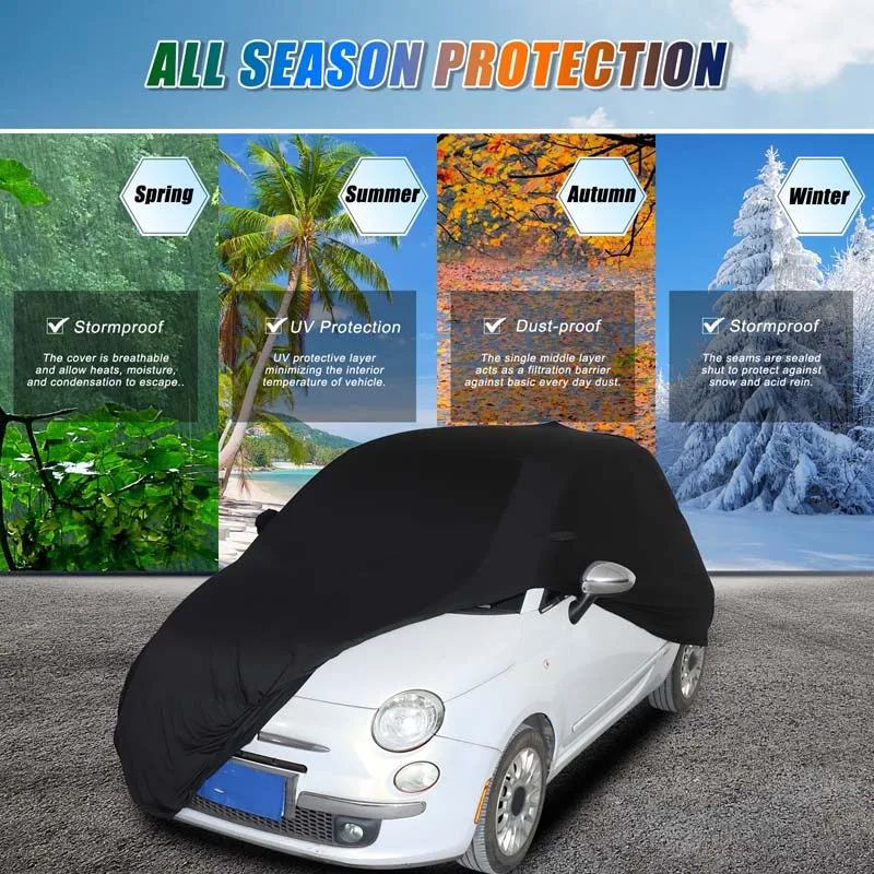 

1piece set Velvet Black For Fiat 500 2010-2022 Car Cover Dustproof Snowproof Sunscreen UV Cover Car Modification Accessories