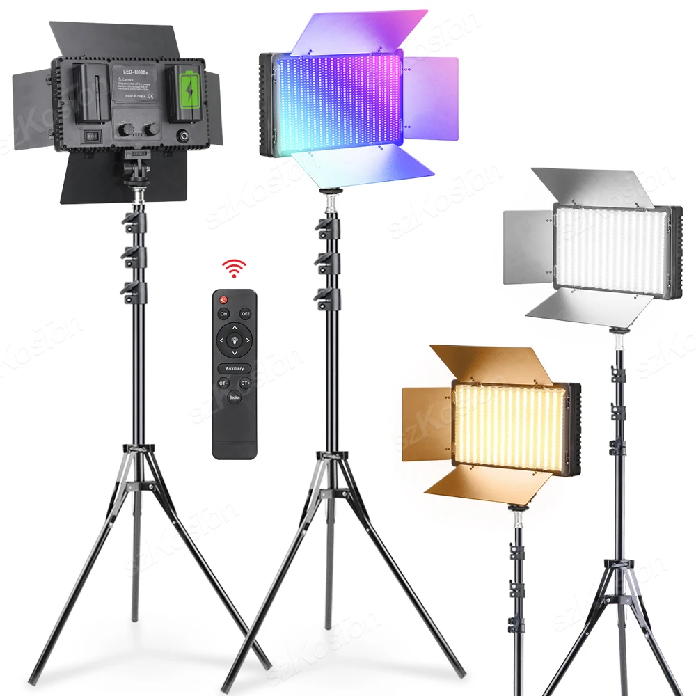 U600 RGB LED Video Light Photo Studio Lamp Bi-Color 3200K-5600K Dimmable with Tripod Stand Remote for Video Recording