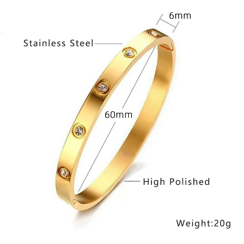 Htpwe Stainless Steel Diamond Ring Stacking Bracelet Women 18k Gold Plated Couple Holiday Gift Fashion Bracelet Party Jewelry image 6