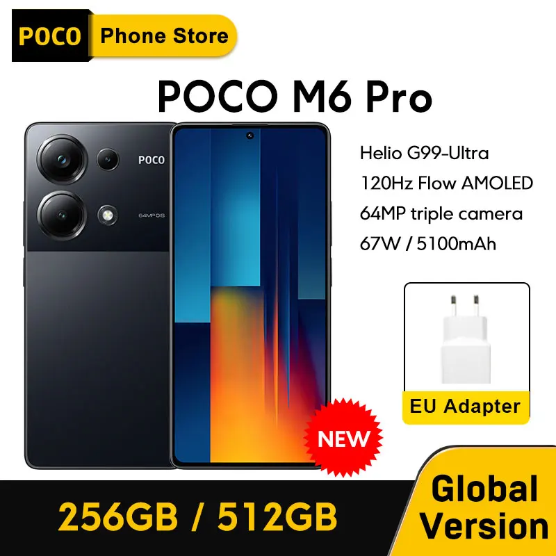 New POCO M6 Pro Global Version Smartphone NFC 256GB / 512GB Helio G99 Ultra 120Hz Flow AMOLED Display 64MP OIS Triple Camera 67W