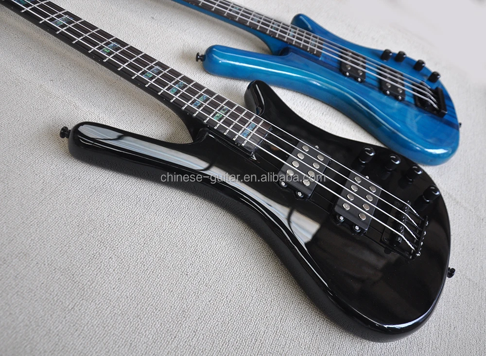 Flyoung 4 Strings Electric Bass Guitar Neck Through Body Bass Blue and black