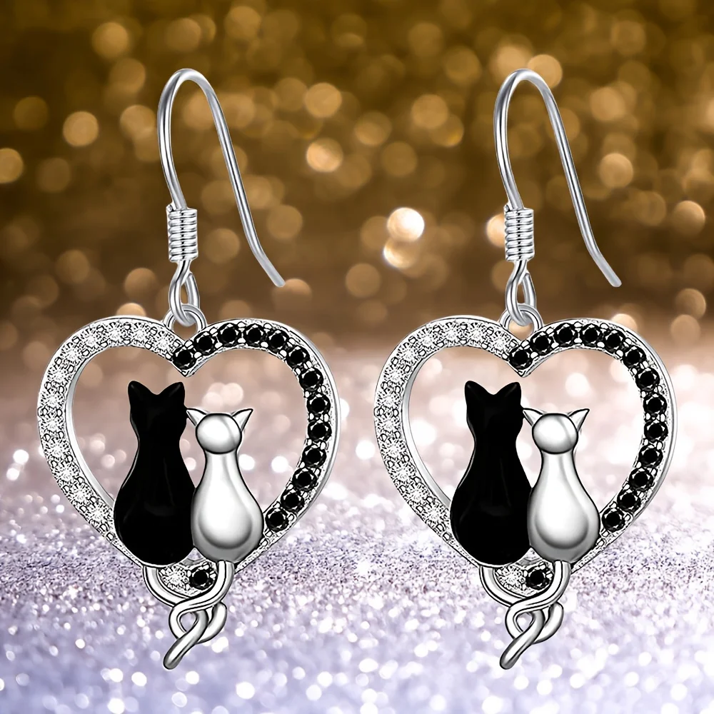 Charming Cat Heart Earrings - White K Plated, Perfect Birthday/Christmas Gift for Fashion-Forward Cat Lovers,incredible Idea