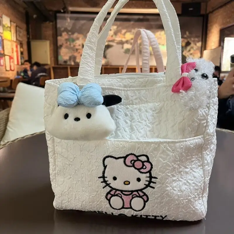 Borsa per il pranzo per studenti Sanrio Hello Kitty Girl Cartoon Borsa Kawaii Borsa per il trucco di grande capacità di stoccaggio Moda Versatile Nuovo