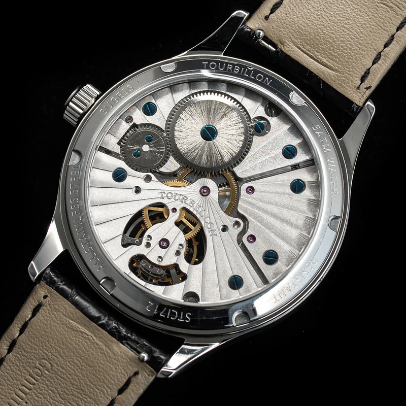 Sugess Tourbillon Watch Hand Winding Alligator Leather Mechanical Men Watch Antique Enamel Ceramic Dial Original Movement ST8230