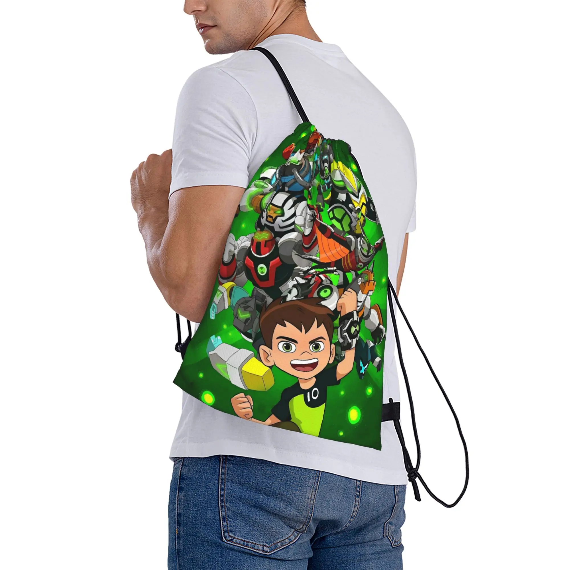 Ben 10 Alien Ben Tennyson Omnitrix Game Drawstring Bag  Waterproof Vintage Backpack Football Gym Sackpack String Bags For Couple