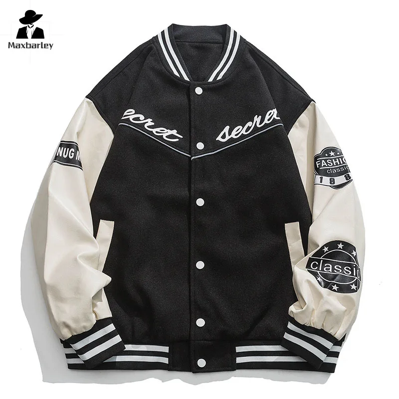 Motorcycle Baseball Jacket Men's Trendy Brand Stitching Leather Embroidered Loose Jacket Autumn Street Handsome Windproof Coat