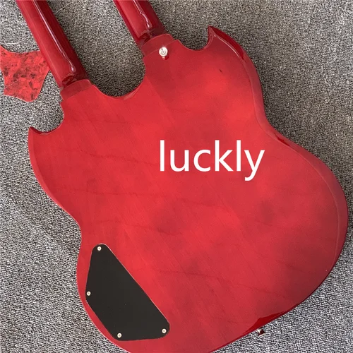 Imagen 2 del producto JimmyPage-guitarra eléctrica personalizada, instrumento de doble cuello, color rojo oscuro, 6 + 12 cuerdas