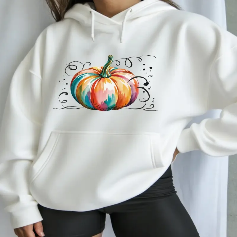 

Женская свободная толстовка с капюшоном, пуловер, толстовка с принтом тыквы, повседневная уютная осенне-зимняя уличная одежда, топ на Хэллоуин, День благодарения