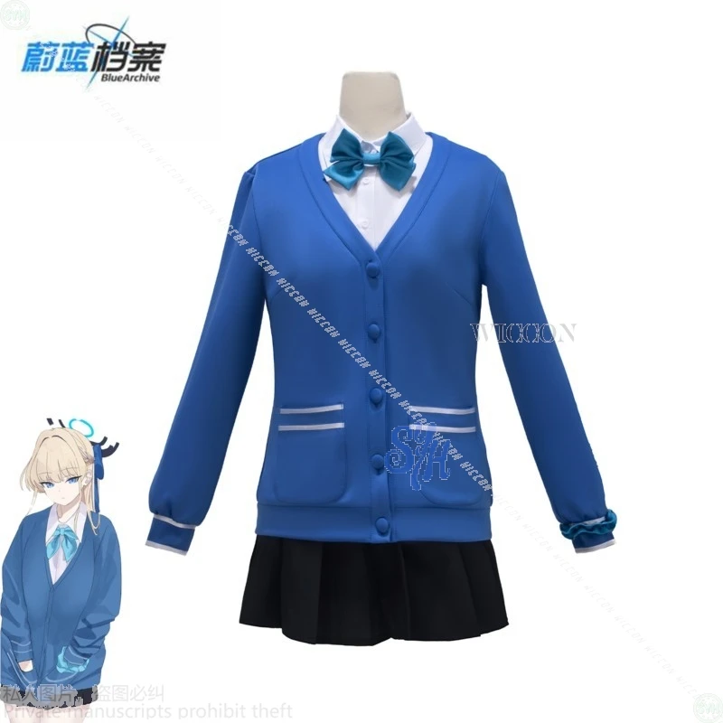 Anime Game Blue Archive Asuma Toki Cosplay JK Kawaii Jirai Kei Long-Sleeve Dark Blue Knitted Sweater Dress for Girls Lolita Hall
