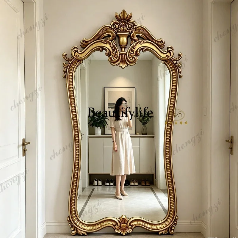 French vintage irregular full-length mirror, luxurious floor-length mirror, American living room entryway dressing mirror