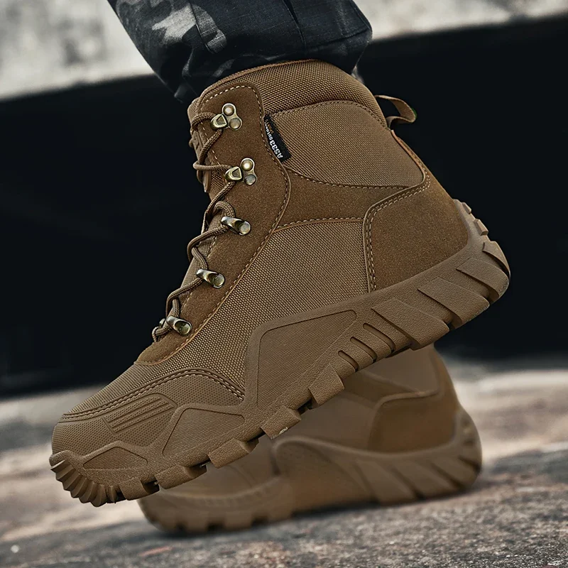 Botas de invierno para hombre, Botas de senderismo al aire libre, zapatillas altas de gamuza para senderismo, zapatillas de combate táctico impermeables de talla grande