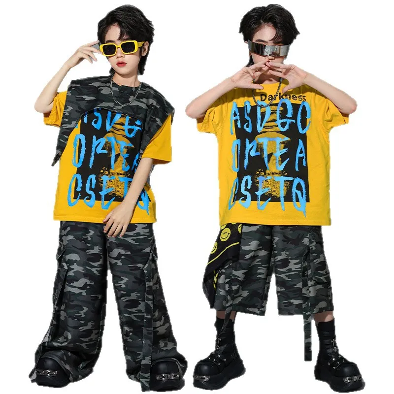

Hip Hop Outfits Boys Cool T-shirt Vest Camo Pants Clothes Girls Street Dance Shorts Children Jazz Costumes Kids K-pop Streetwear