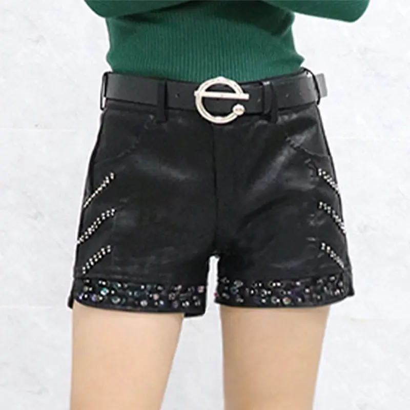 

PU Leather High Waisted Shorts Women Slim Skinny Shorts Bottom Tight Bag Hip Goth Female Y2k Hot Short Pants LX562