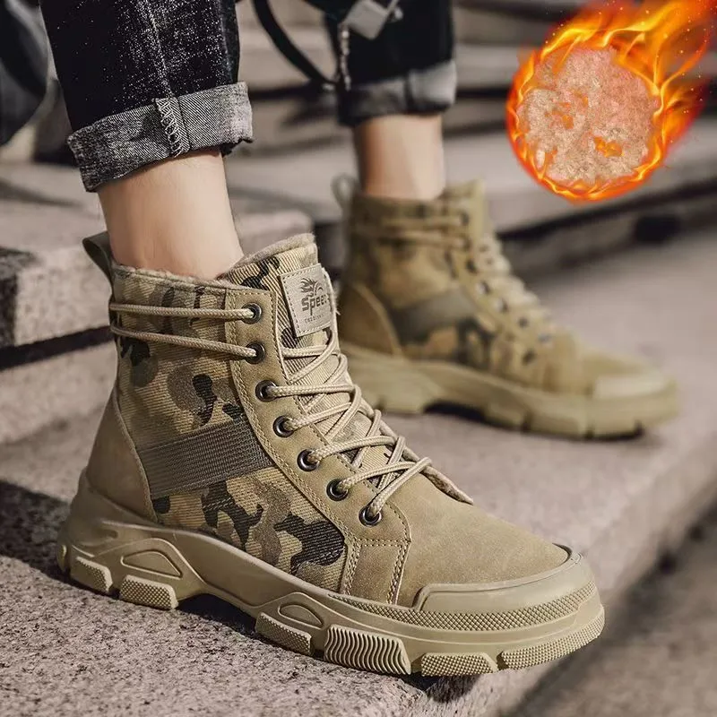 

2025 Winter Camouflage Insulated Thick-soled Men's Boots Fashionable Unique Casual High-top Made Of Cotton Suitable For Jeans
