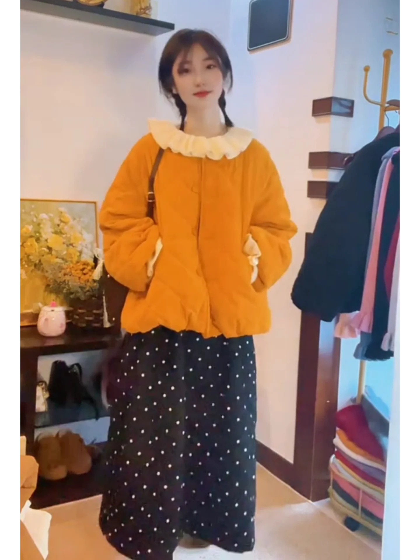 

Retro Sle Loose Fit round Ne Slimming Warm Cotton Jaet New Winter Faion Versatile Casual Comfortable Korean Version