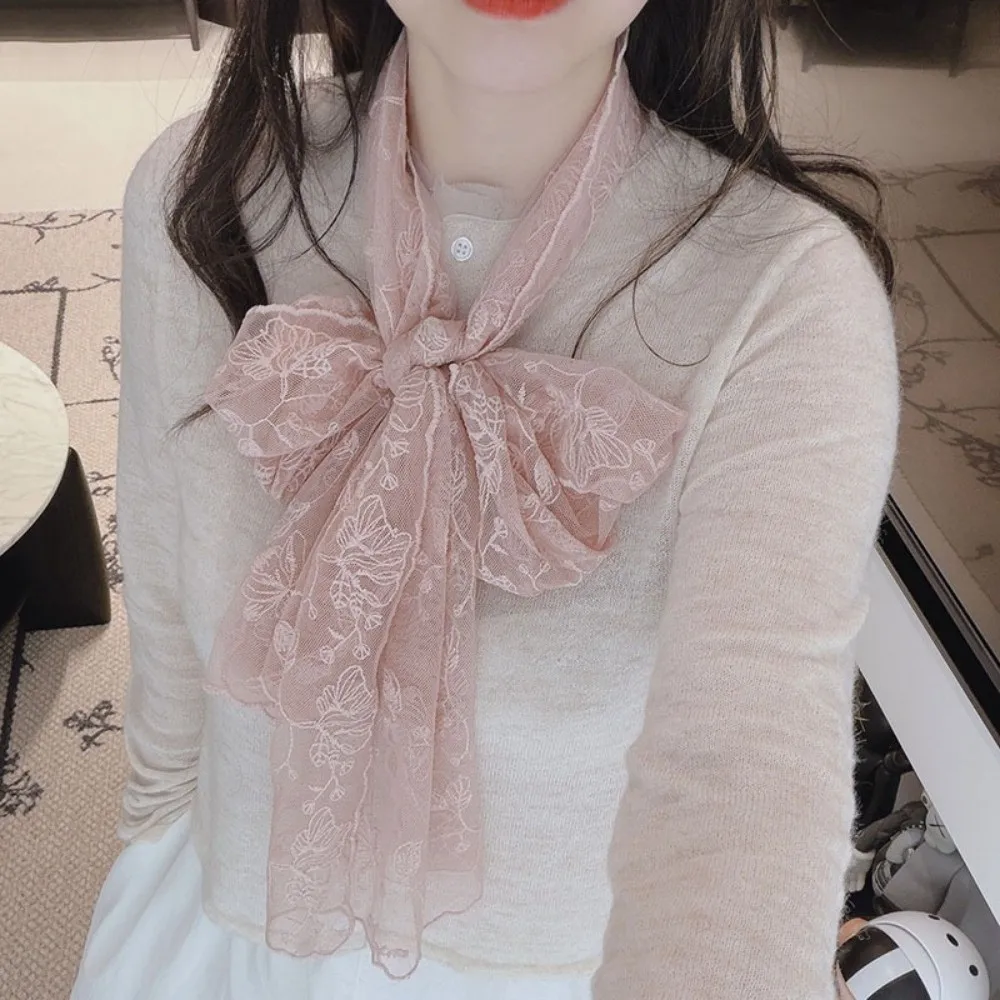 

Женский кружевной шарф в стиле ретро, длинный корейский вариант, солнцезащитная накидка, однотонный, с вышивкой цветов, женский головной платок