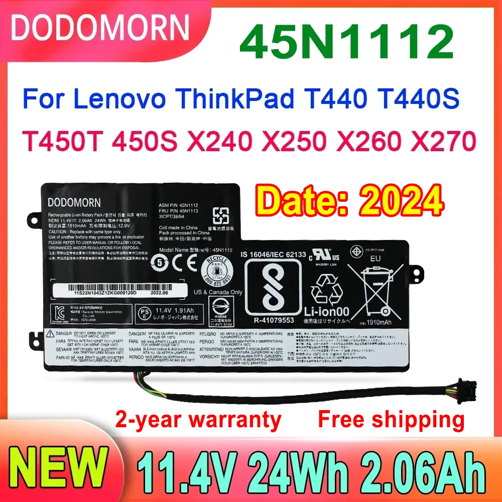 DODOMORN Laptop Battery For Lenovo ThinkPad T440 T440S T450 T450S X240 X250 X260 X270 45N1110 45N1111 45N1112 11.4V 24WH 2.06Ah