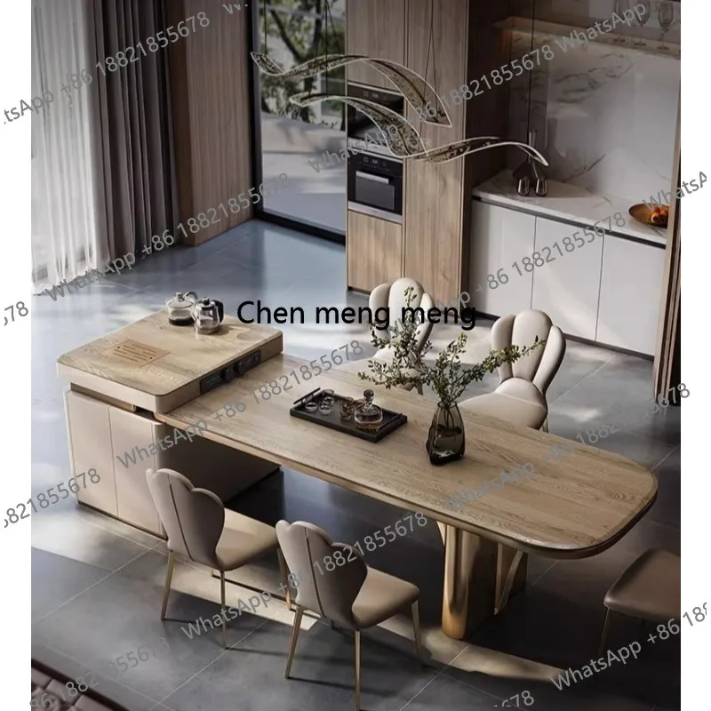 Tea table dining table integrated dual-purpose ash wood countertop light luxury modern two-in-one