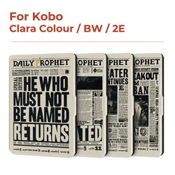 Twosheep 6-inch Case for Kobo Clara BW Clara Colour Clara 2E TPU Magnetic Flip Auto Wake Sleep TPU soft Cover Vintage Newspaper