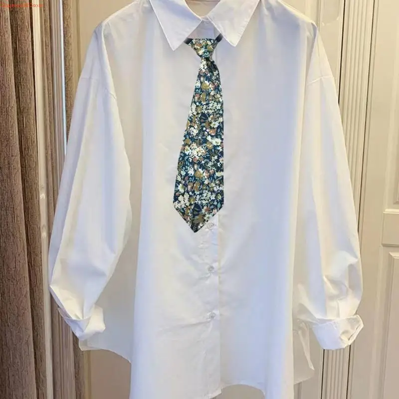 Q5WE Students Uniform Tie Vintage Butterfly Floral Print Adjustable Pre Tied Neck Tie with Zippered Closure for School Casual